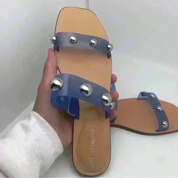 Marc Fisher Blue Clear Studs Sandals Sz 8 - Picture 3 of 11